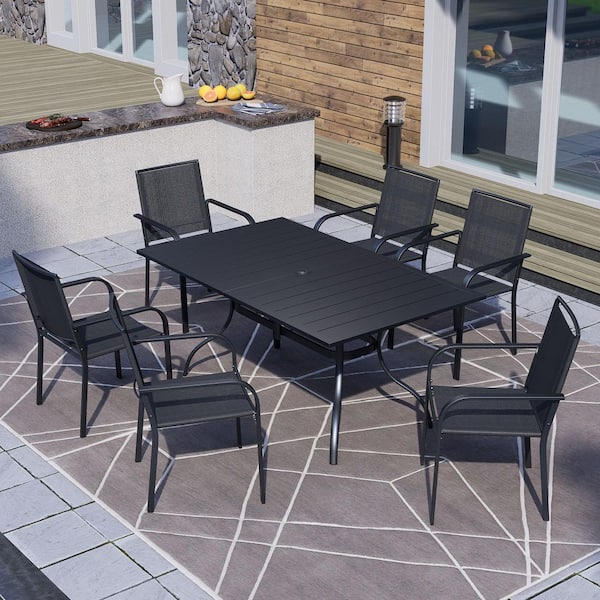 Anmutig 7-Piece Metal Rectangular Outdoor Dining Set-Black