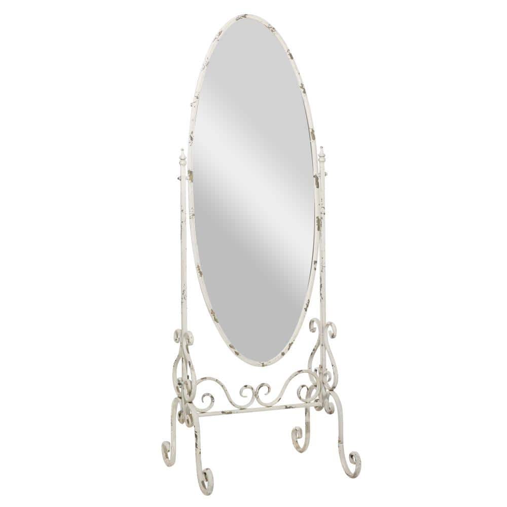 Vintage White Distressed Metal Oval Cheval Mirror