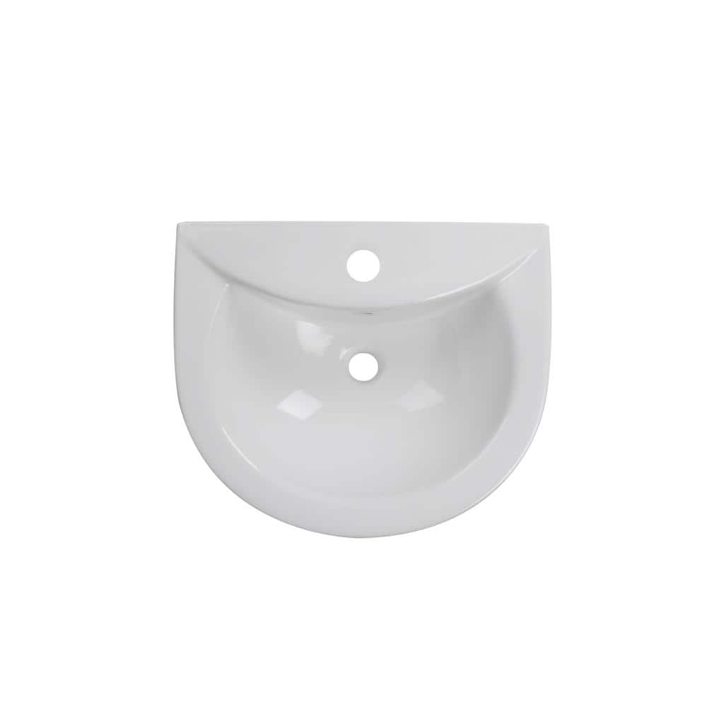 White Ceramic U-Shaped Pedestal Bathroom Sink with Overflow