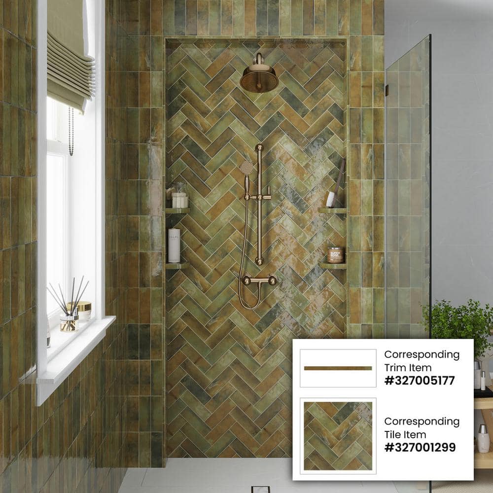 Olive Green Glossy Ceramic Subway Tile 2.58'' x 7.9''