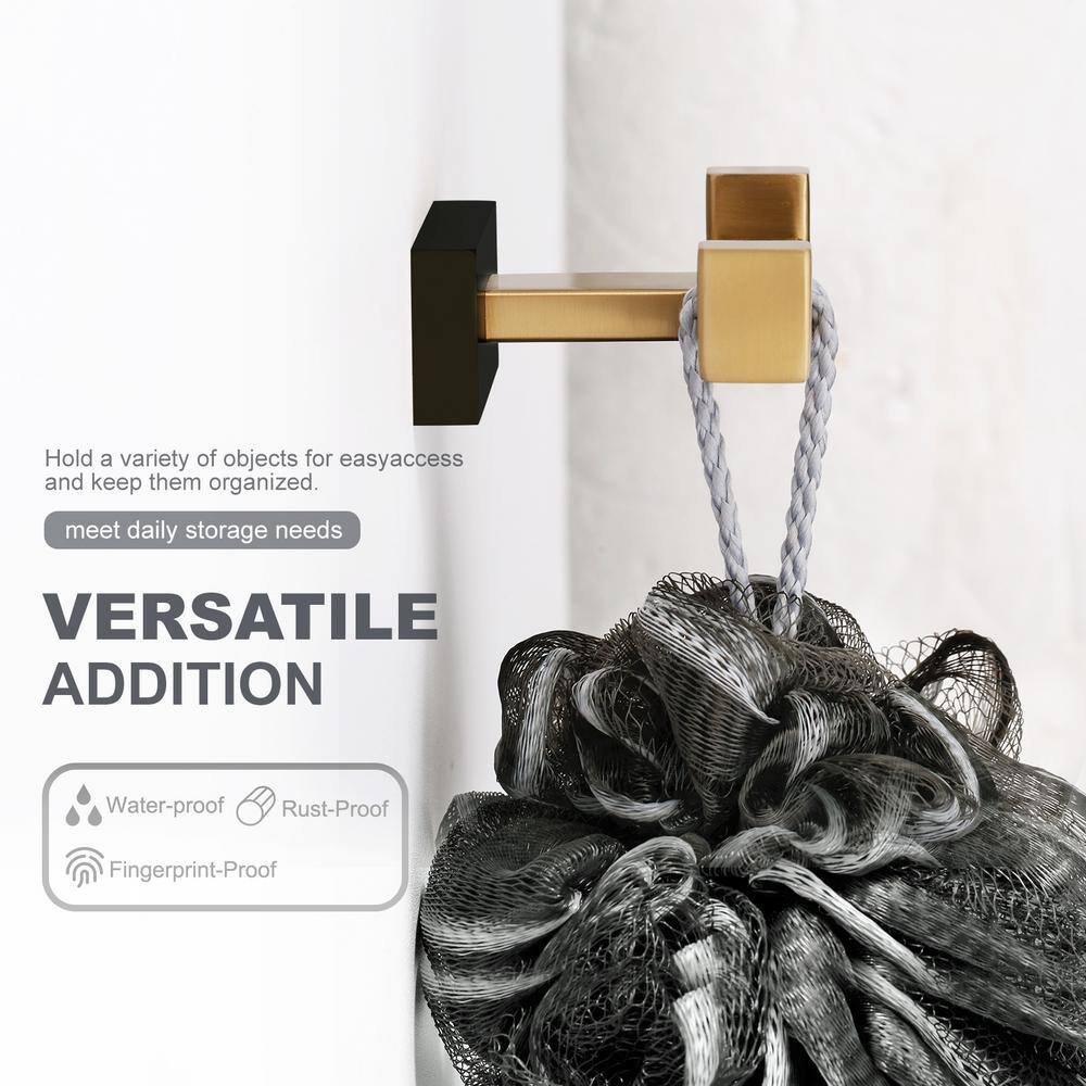 Matte Black and Gold Stainless Steel Double Towel Hook