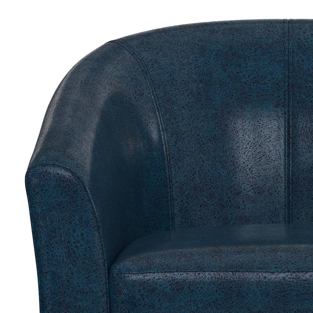 Distressed Dark Blue Faux Leather Barrel Accent Chair