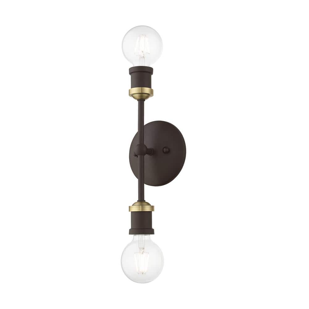 Lansdale 12" Contemporary Urban Two-Light Sconce in Bronze and Brass