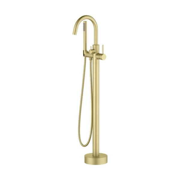 1-Handle 1-Spray Tub and Shower Faucet 5.5 GPM with Hand Shower Floor Mount in Brushed Gold Valve Not Included