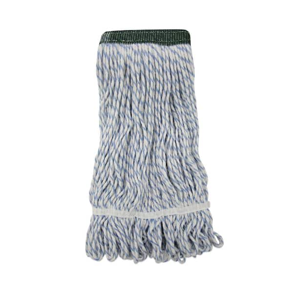 Mop Head, Floor Finish, Wide, Rayon/Polyester, Medium, White/Blue, 12/Carton Mop Head, Floor Finish, Wide, Rayon/Polyester, Medium, White/Blue, 12/Carton