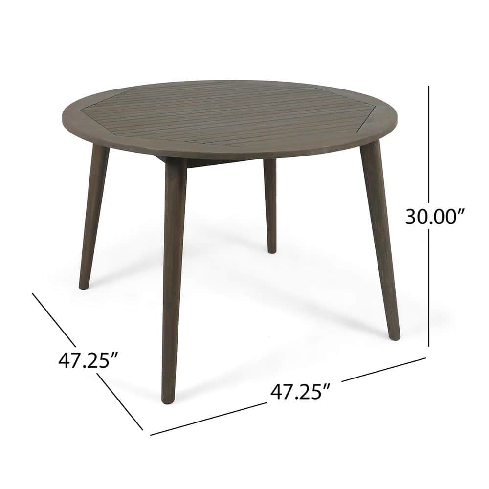 Gray Acacia Wood Round Outdoor Dining Table for 4