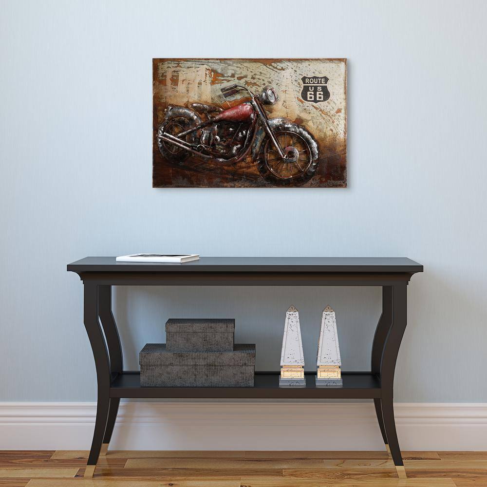Hand Painted Iron Dimensional Wall Art with Classic Motorcycle Design