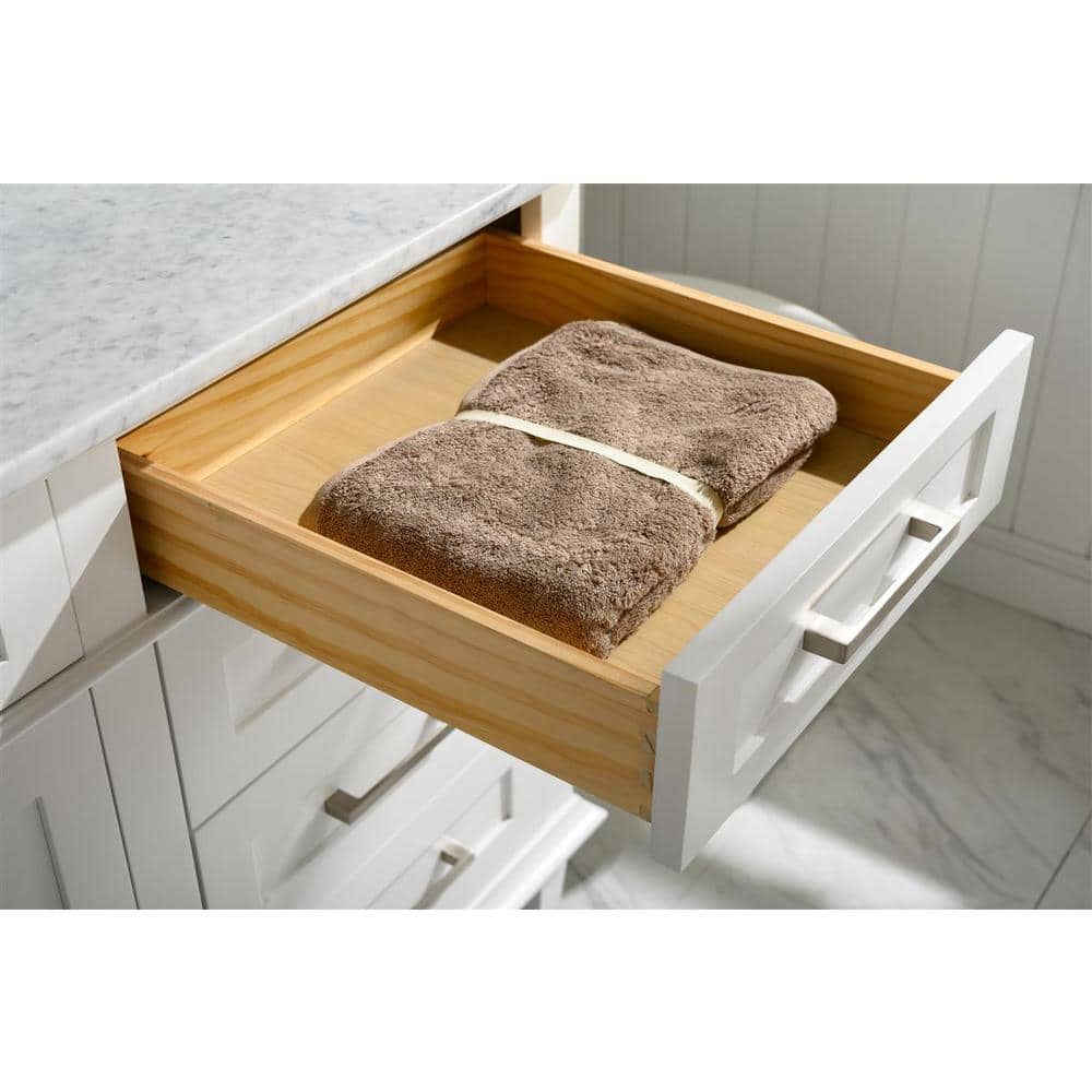 White 60" Freestanding Single Sink Vanity with Carrara Marble Top