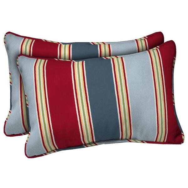 Hampton Bay Jordan Stripe Rectangular Outdoor Throw Pillow (2-Pack)-DISCONTINUED