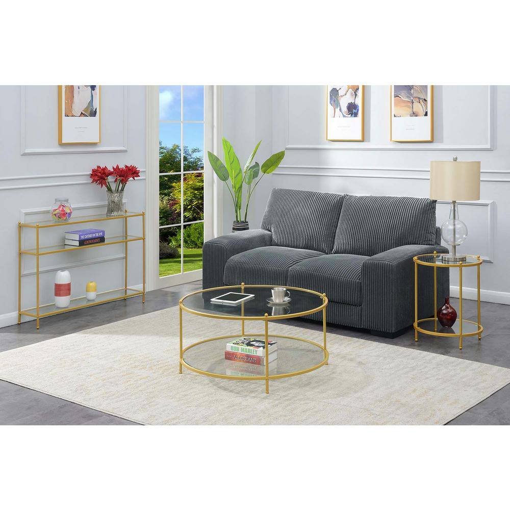 Gold and Clear Glass Round End Table with Shelf