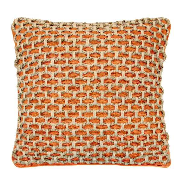 Boho Living Jada Harvest Orange Geometric Braided Polyester 18 in. x 18 in. Throw Pillow