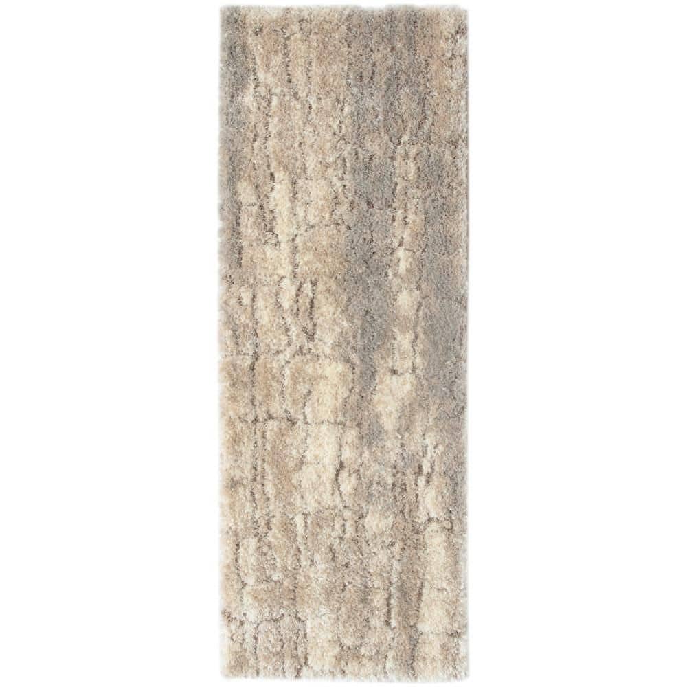 Luxurious Shag Ivory Beige 2 ft. x 6 ft. Abstract Contemporary Runner Area Rug price history on PriceWatchPro