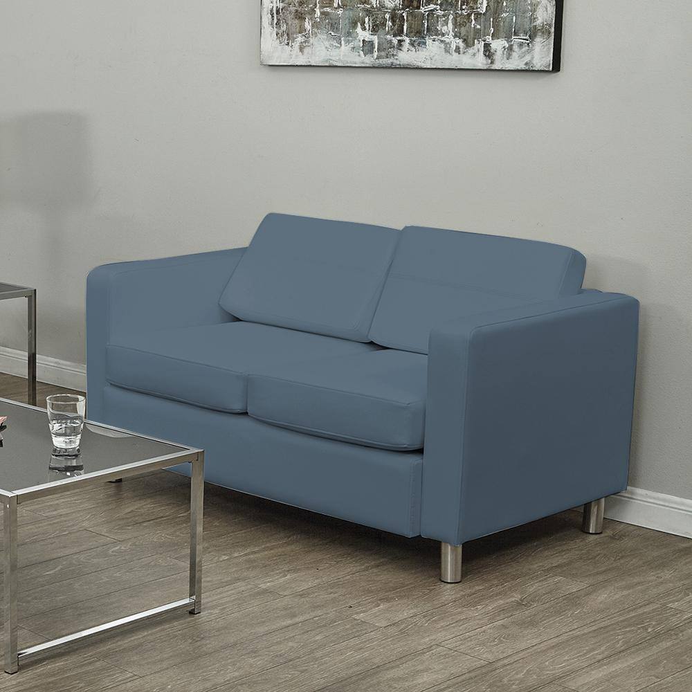 Dillon Blue Faux Leather Loveseat with Track Arms
