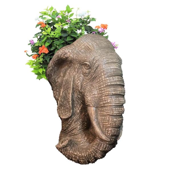 HOMESTYLES 8.5 in. Graystone Elephant Muggly Mascot Animal Statue Planter Holds 3 in. Pot