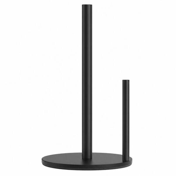 Free Standing Black Stainless Steel Paper Towel Holder, Countertop Roll Organizer with Weighted Base, in Black