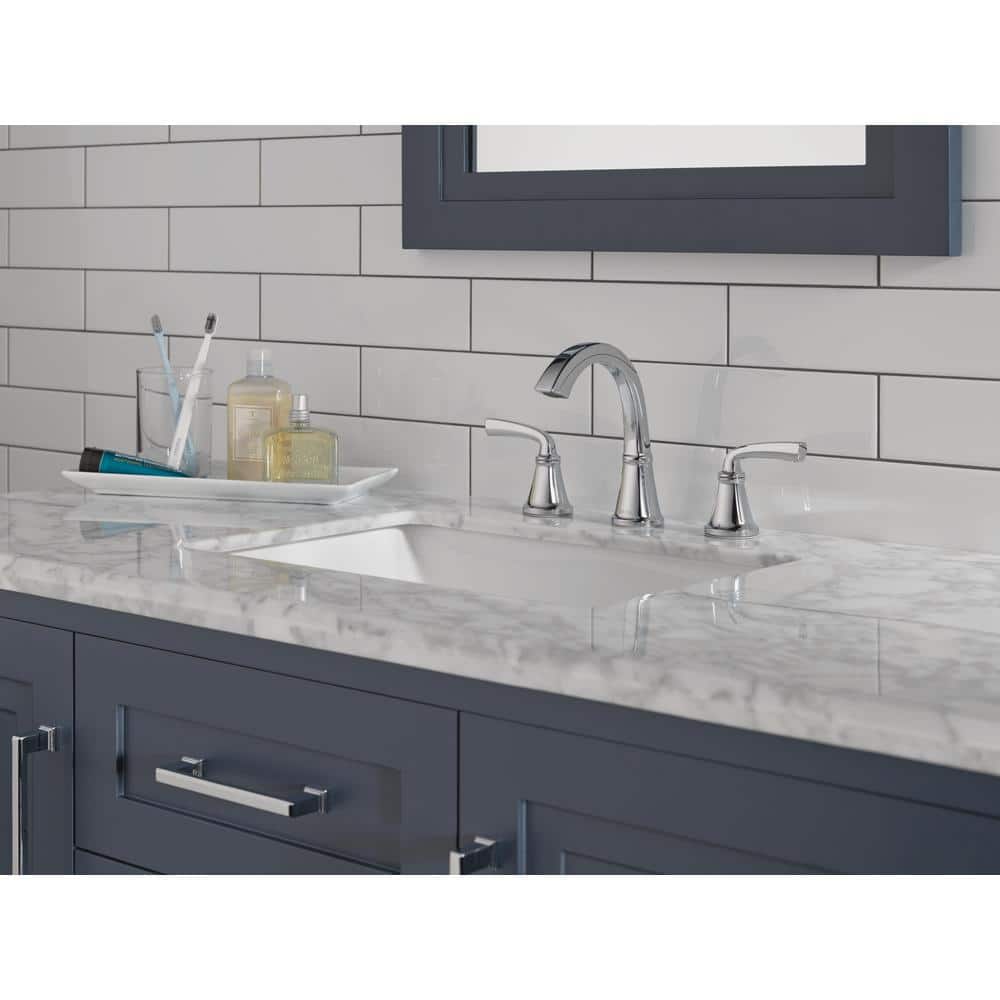 Delta Geist Modern Chrome Widespread Bathroom Faucet with Drain Assembly