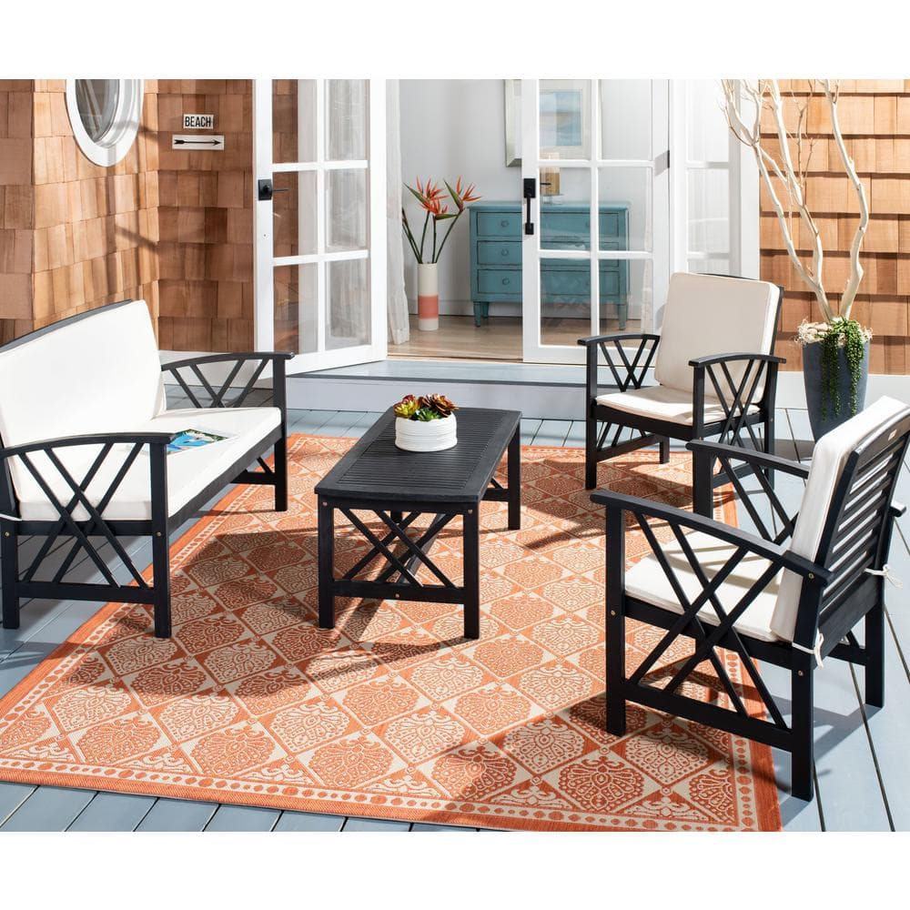 Fontana Black and Beige 4-Piece Acacia Wood Outdoor Set