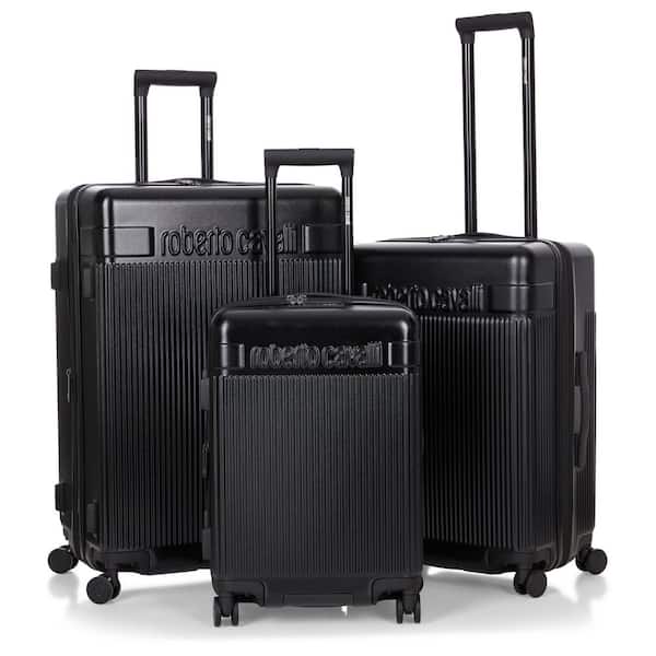 Roberto Cavalli Luxury 3-Piece Black Expandable Hard Shell with 8 Spinner Wheels Luggage Set