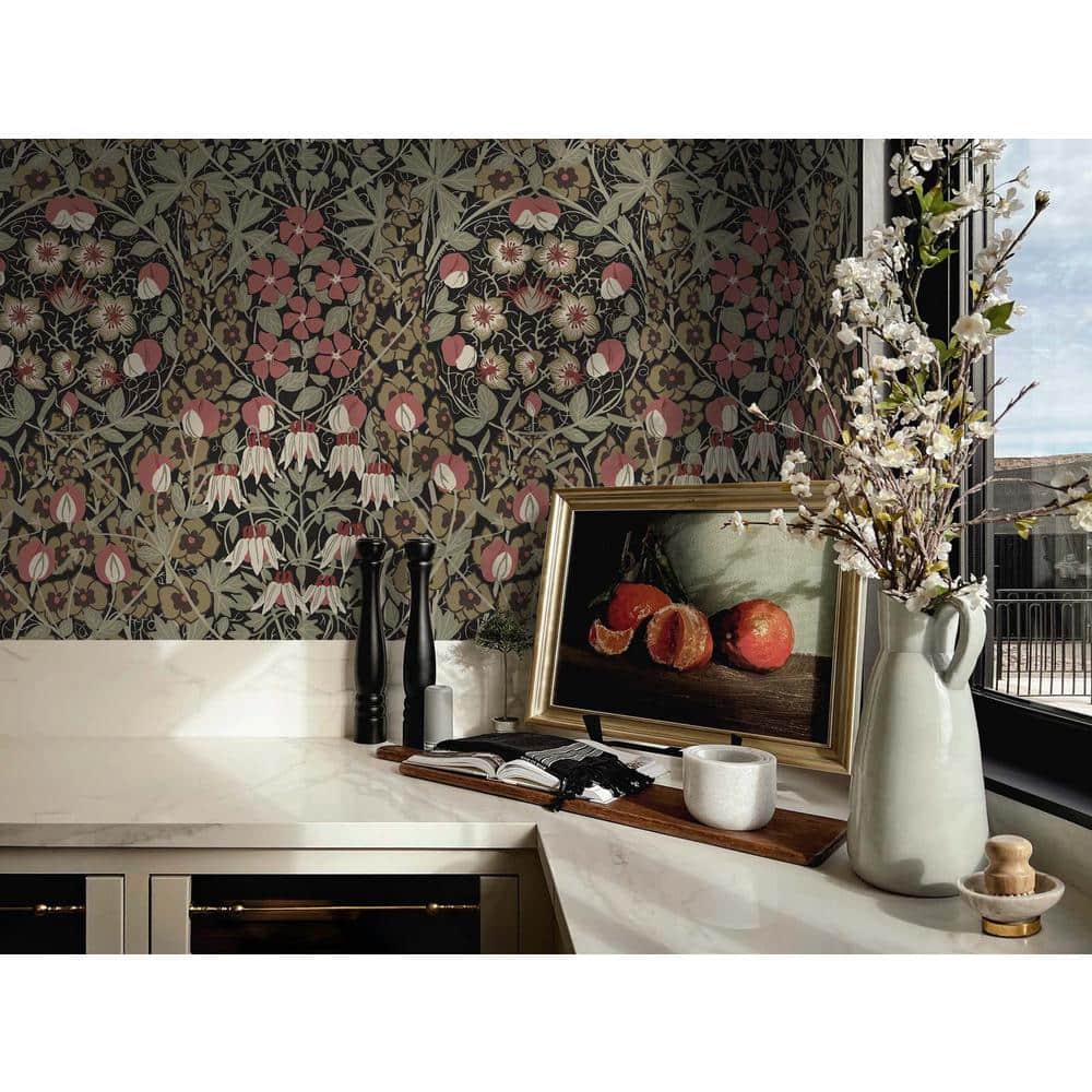 Ebony and Red Clay Floral Peel and Stick Wallpaper
