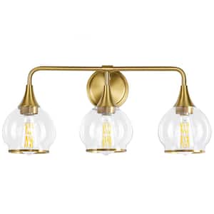 22.4 in. 3-Light Gold Bathroom Vanity Light with Clear Globe Glass Shades