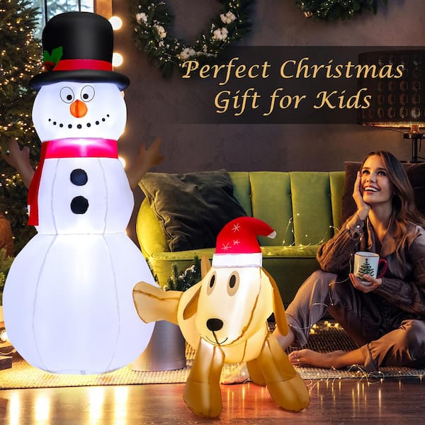 Gymax 6 ft. x 4.6 ft. Inflatable Christmas Snowman With Dog Holiday Decor with Bright LED Lights