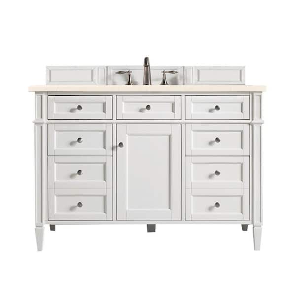 James Martin Vanities Brittany 48.0 in. W x 23.5 in. D x 34 in. H Single Bathroom Vanity in Bright White with Eternal Marfil Top