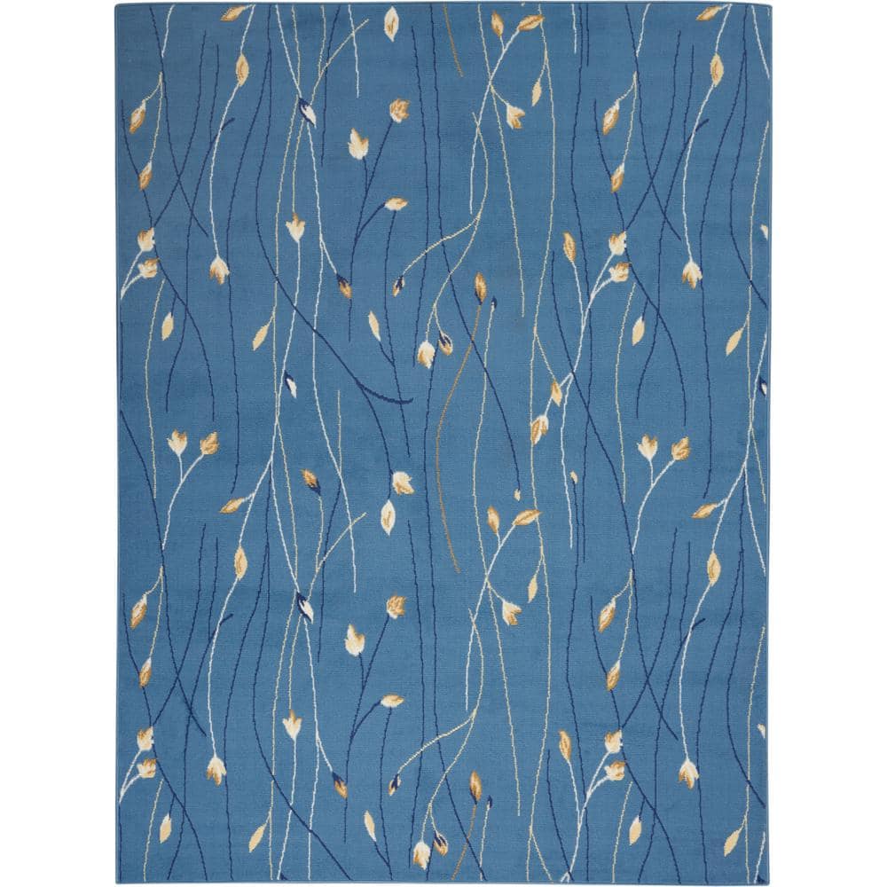 Light Blue Floral Synthetic 5' x 7' Area Rug