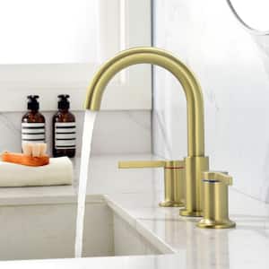Ami Desk mounted 3 Holes 2 Handles Widespread 8 In Bathroom Faucet with Valve in Brushed Gold