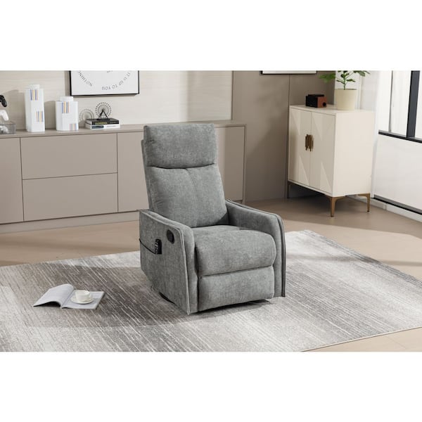 Dwight Modern Grey Upholstered Polyester Swivel Rocker Recliner Chair with Massage and Lumbar Heat
