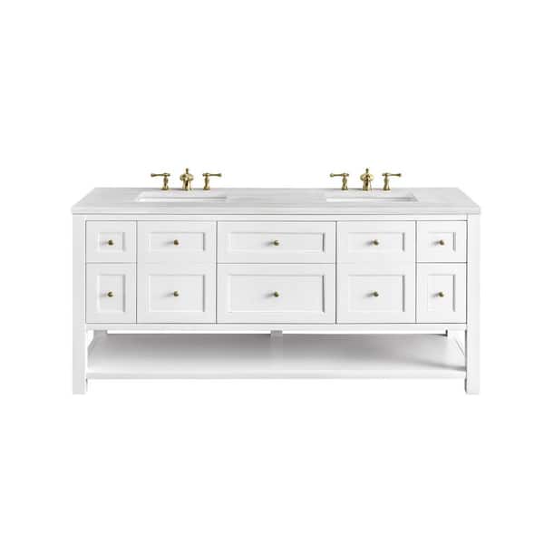 James Martin Vanities Breckenridge 72.0 in. W x 23.5 in. D x 34.2 in. H Bathroom Vanity in Bright White with Arctic Fall Solid Surface Top