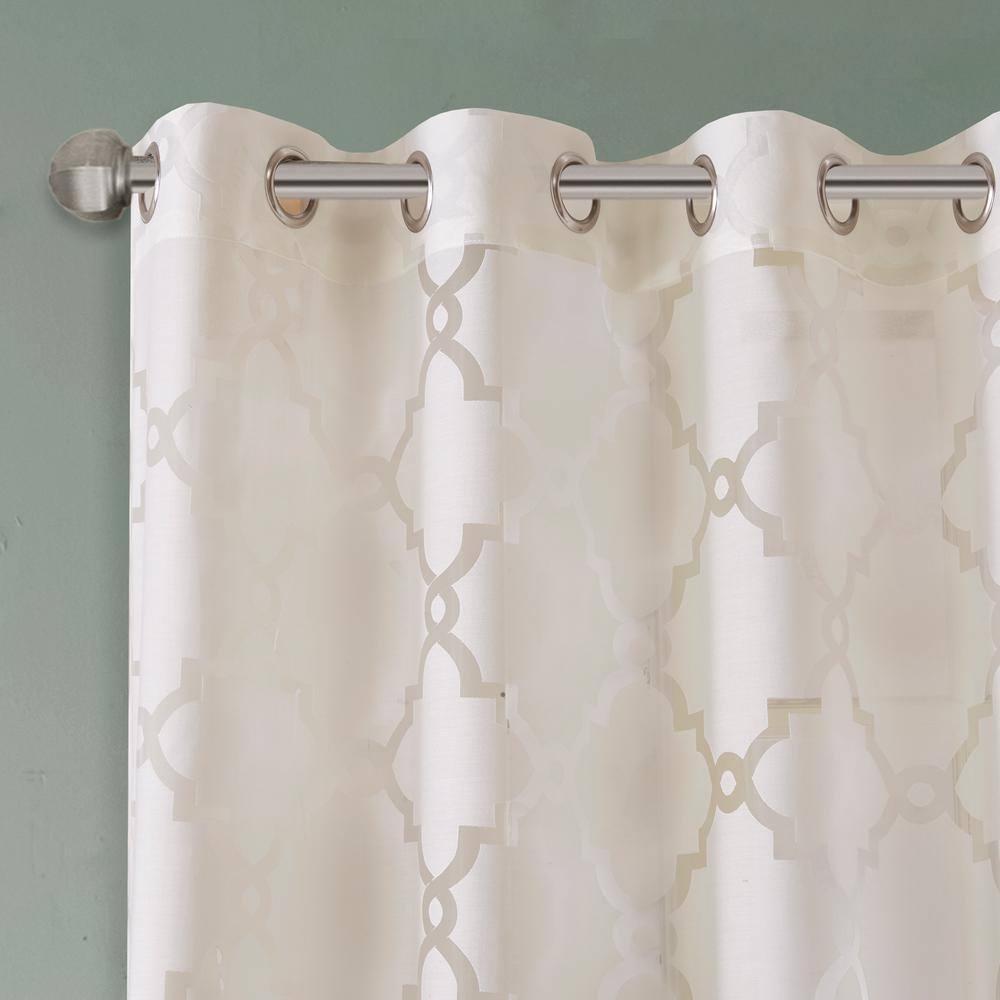 Ivory Sheer Grommet Burnout Fretwork Window Panel