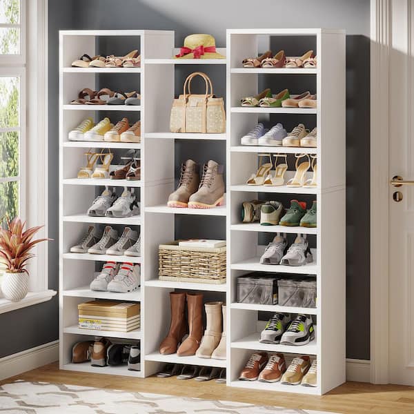 59 in. H x 47 in. W White Wood Shoe Storage Cabinet, Freestanding Tall Shoe Shelf Large Shoe Rack for Entryway