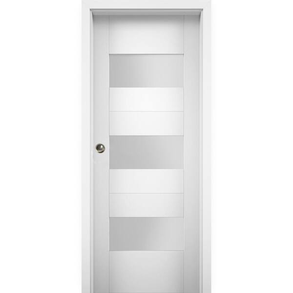VDOMDOORS 28 in. x 84 in. Single Panel White Solid MDF Double Sliding Doors with Pocket Hardware