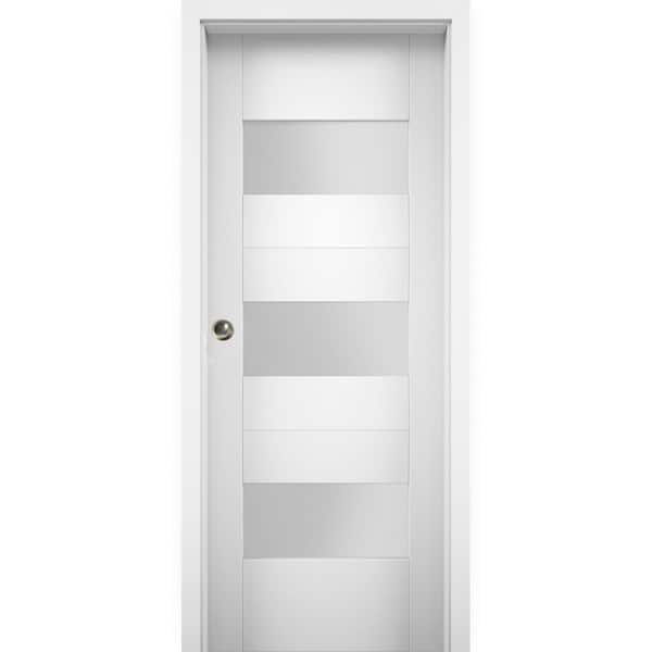 VDOMDOORS 32 in. x 80 in. Single Panel White Solid MDF Double Sliding Doors with Pocket Hardware