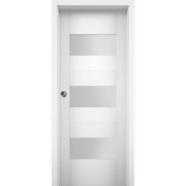 VDOMDOORS 36 in. x 80 in. Single Panel White Solid MDF Double Sliding Doors with Pocket Hardware