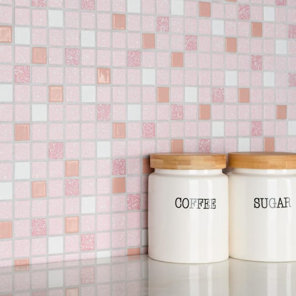 Merola Tile Crystalline Straight Edge Square Pink 11-3/4 in. x 11