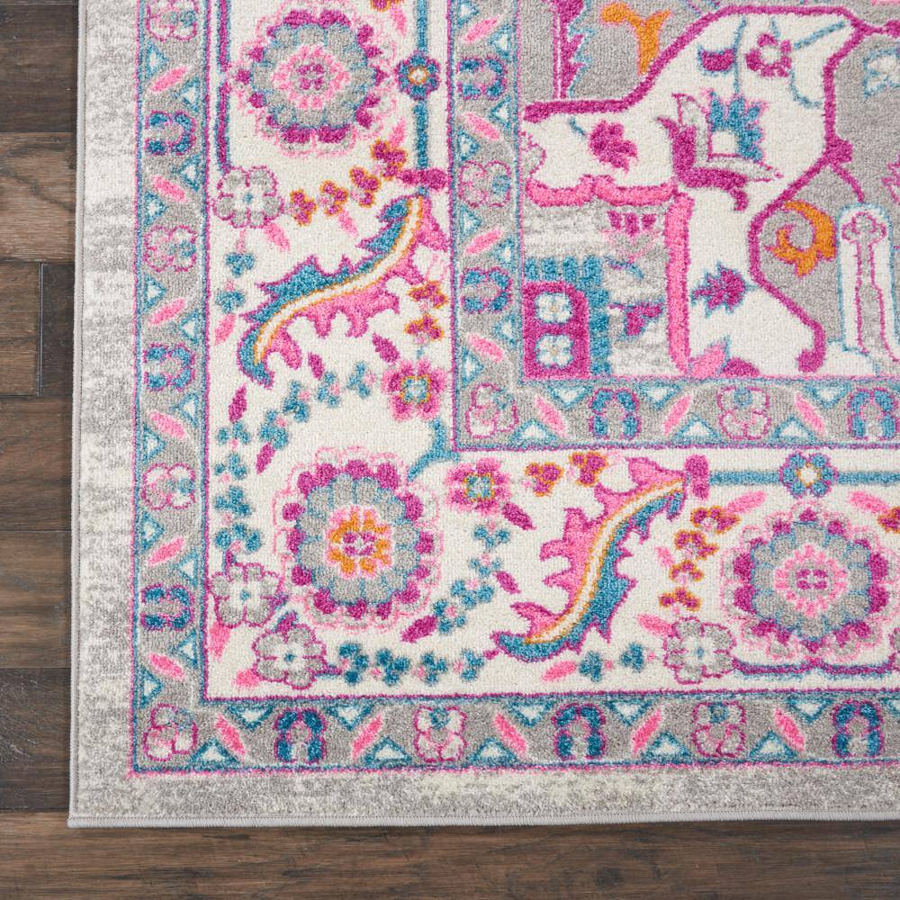 Light Grey and Pink Geometric Synthetic 8' x 10' Area Rug