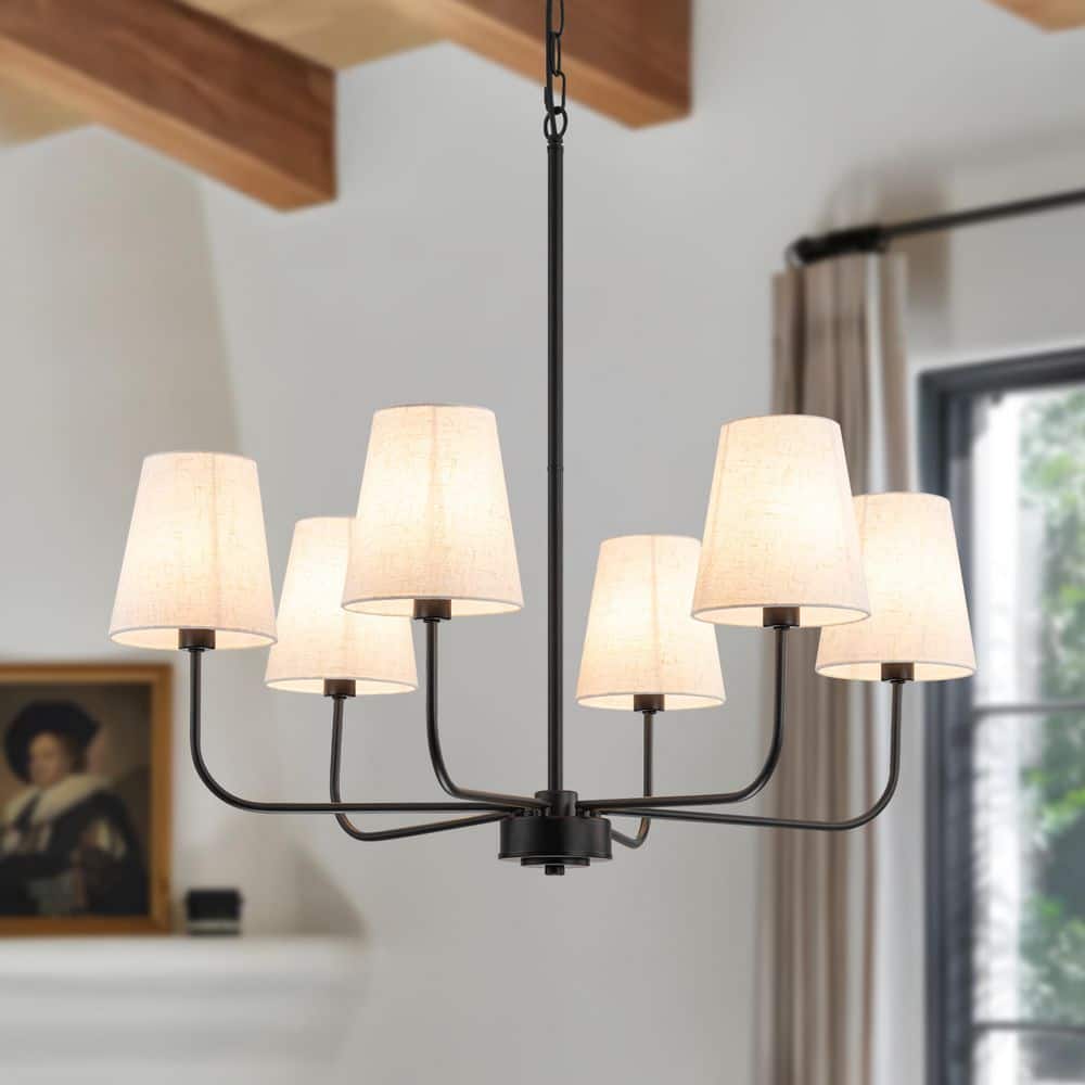 TinHon 6-Light Black Linen Shade Chandelier, E12 Modern Farmhouse