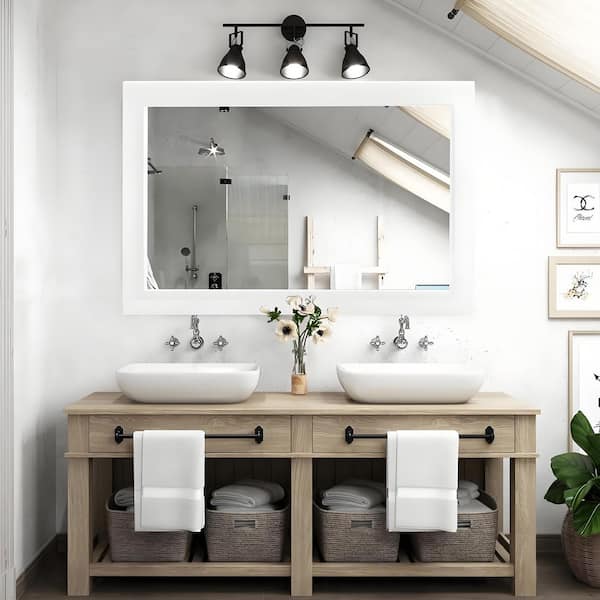 36 in. W x 54 in. H Simple Rectangular White Wood Frame Bathroom Mirror Vanity Mirror Wall Mirror/Floor Mirror