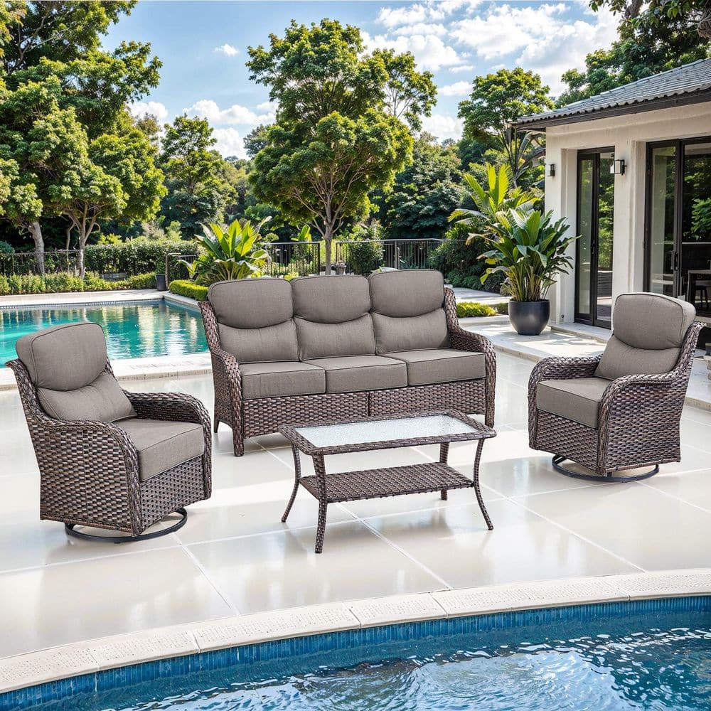JHXL Brown 4-Piece Wicker Outdoor Patio Conversation Set with Gray Cushions and Swivel Rocking Chairs price history on PriceWatchPro