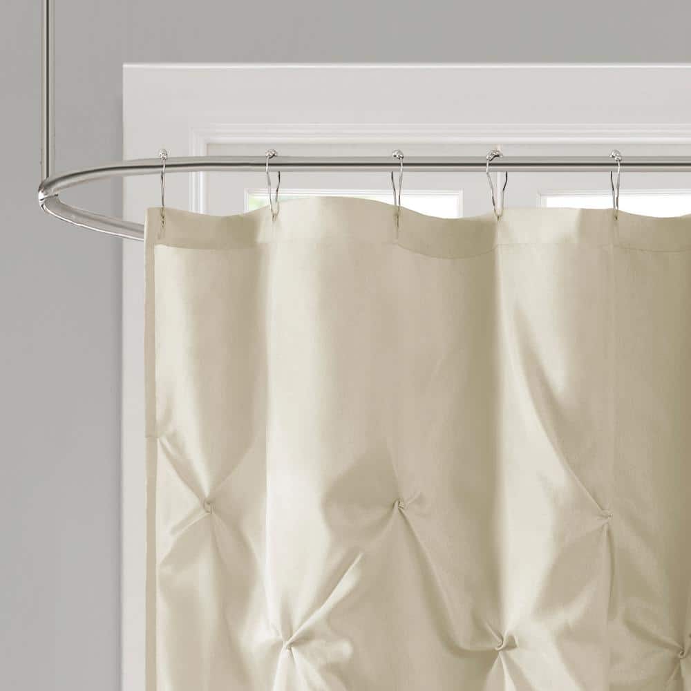 Ivory Tufted Faux Silk Shower Curtain, 72 x 72 Inches