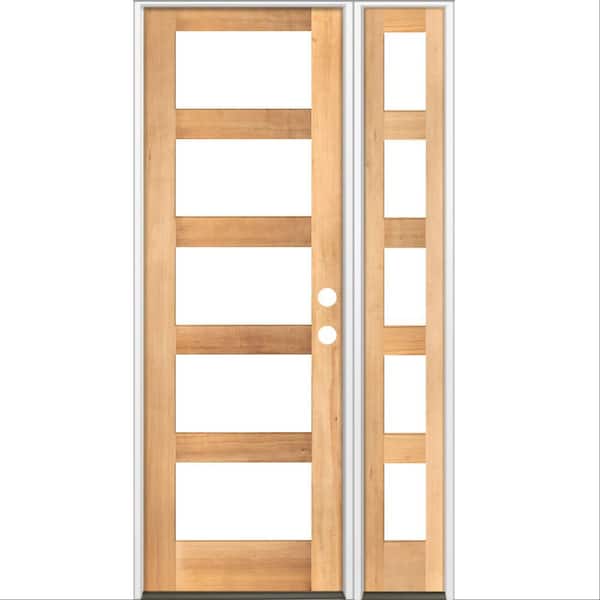Krosswood Doors 46 in. x 96 in. Modern Hemlock Left-Hand/Inswing 5-Lite Clear Glass Clear Stain Wood Prehung Front Door with Sidelite