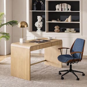 Florencia 49.5 in. Rectangular Navy Wood 2-Drawer Desk with Desk and Chair