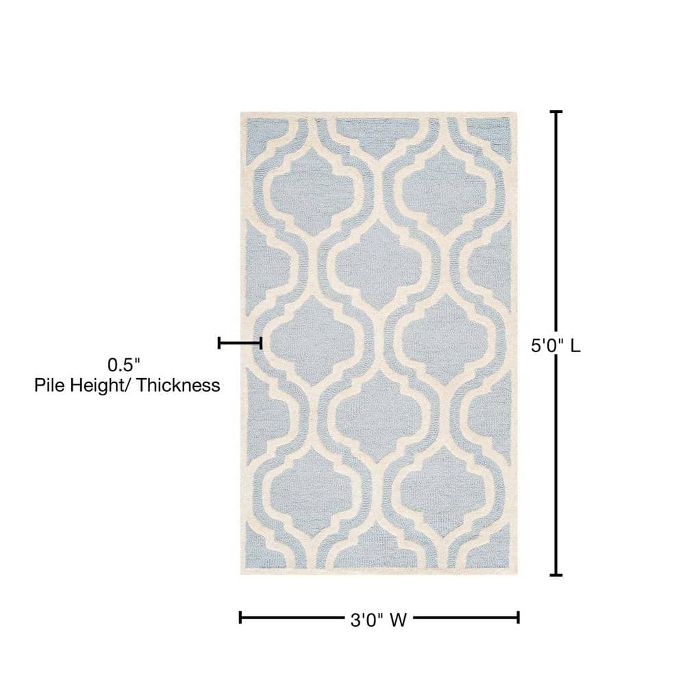 Light Blue and Ivory Geometric Wool Area Rug, 3' x 5'