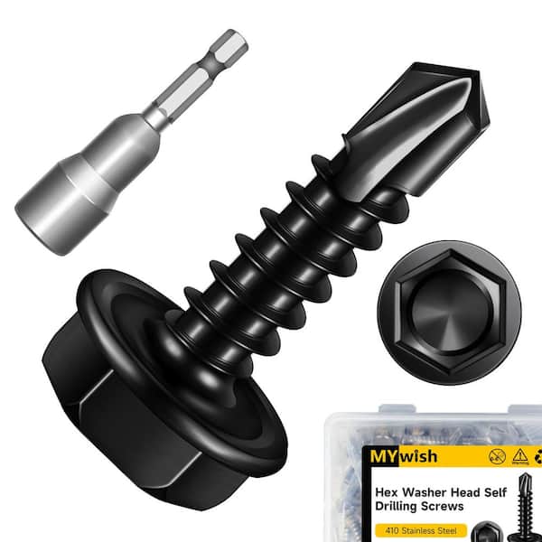 #8 x 5/8 in. Black Oxide 410 Stainless Steel Hex Washer Head Self Drilling Sheet Metal Screws (100-Pack)