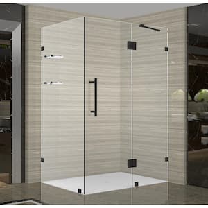 Avalux GS 34 in. x 30 in. x 72 in. Frameless Corner Hinged Shower Door with Glass Shelves in Matte Black
