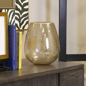 Rivington Light Amber Etched Gold Metal Decorative Jar