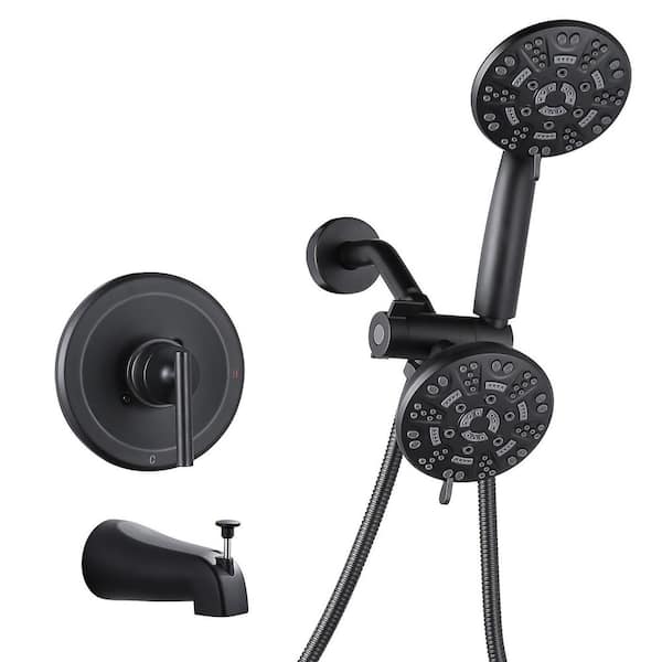 WOWOW Single Handle 7-Spray Shower Faucet 1.8 GPM with 4.7 in. Wall Mount Dual Shower Heads in Black (Valve Included)