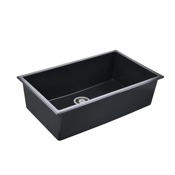 Unbranded Matte Black Quartz 30 in. x 18 in. Single Bowl Undermount Kitchen Sink with Strainer