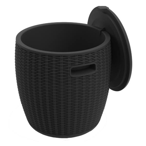 DIRECT WICKER Susanna 17.3 in. H Plastic Ice Bucket with Lid in Black